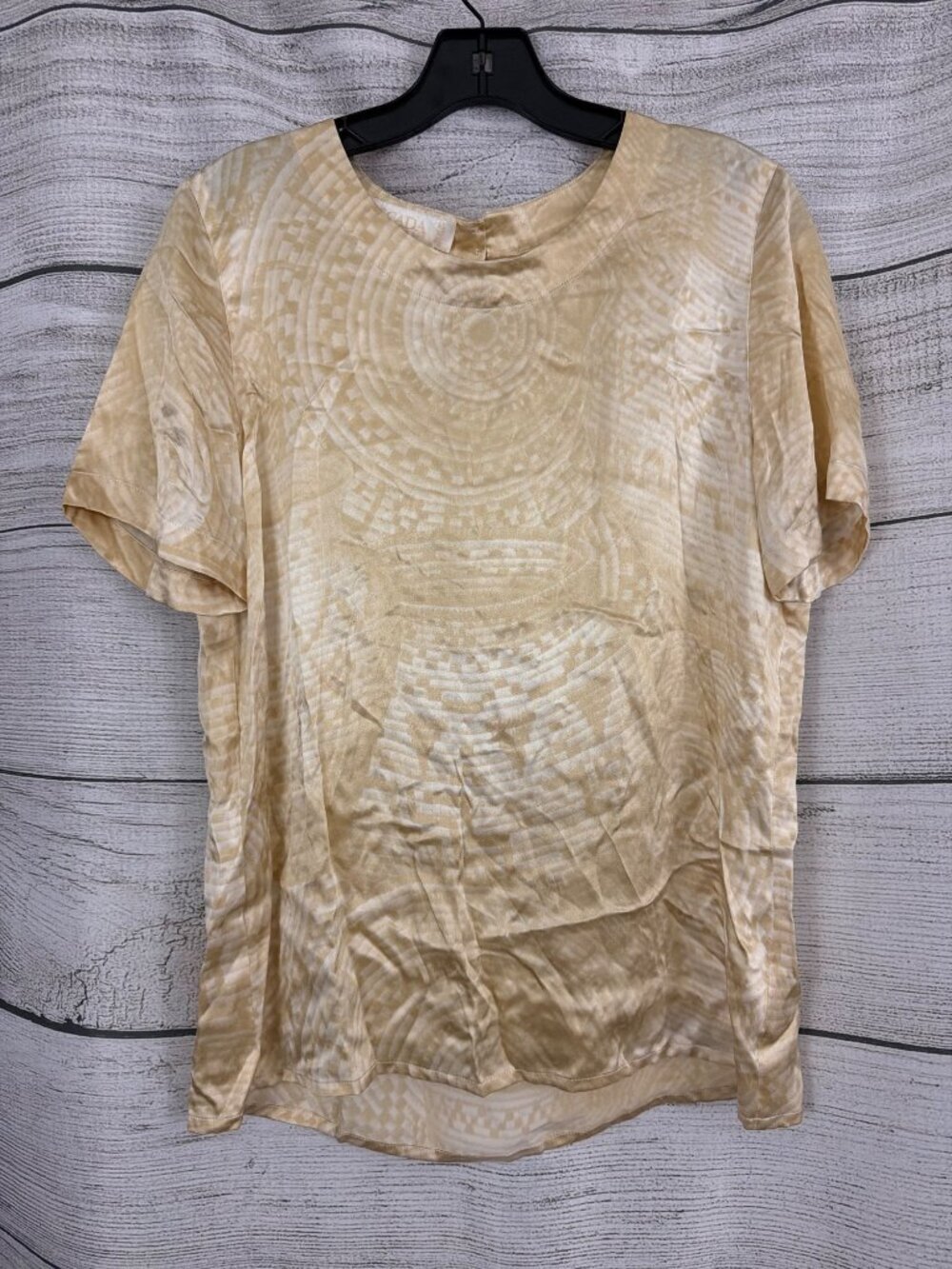 Vintage Escada Margaretha Ley Silk Blouse Gold Beige Abstract Print Sz 40